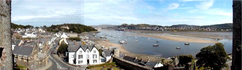 View from the battlements of Conway Castle towards the town and river estuary - 13th July 2002