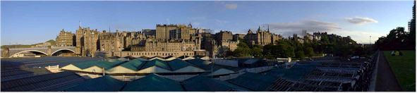 View south from Princes Street, Edinburgh - with the roof of Waverly Station. 