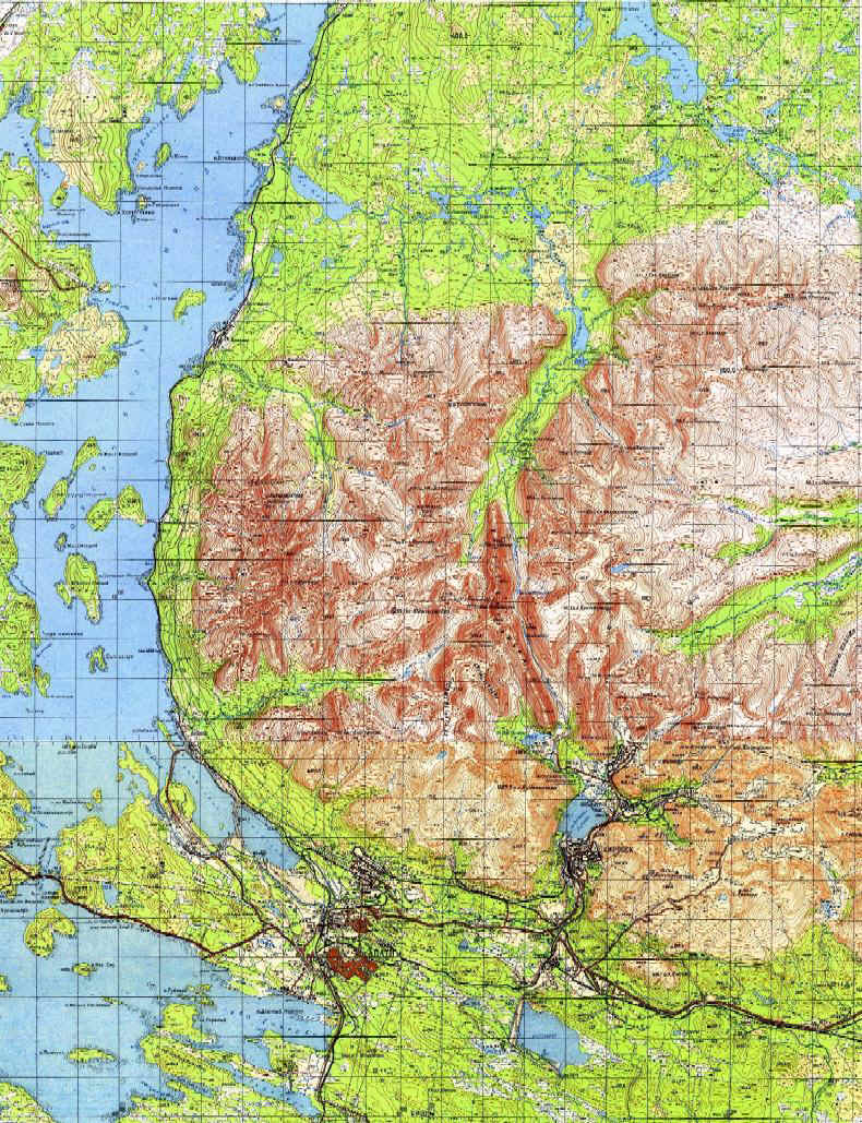 Large "Interactive Map" of the Russian Arctic Khiberny Mountains, together with the Cities of Apatity and Kirovsk and Lake Imandra