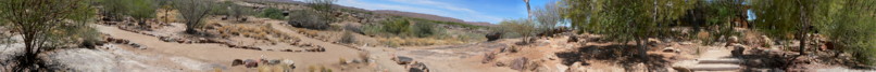 Panorama of the footpath from the Augrabies National Park Lodge to the Waterfalls with the desert like vegetation including the Quiver Tree